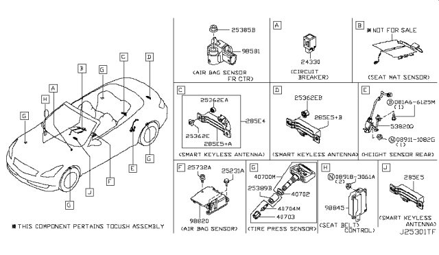 2011 Infiniti G37 Sensor-Air Bag, Front Center Diagram for K85811EA0A