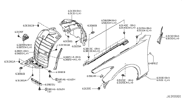 2015 Infiniti Q60 Guide-Air, Front RH Diagram for 62822JK60A