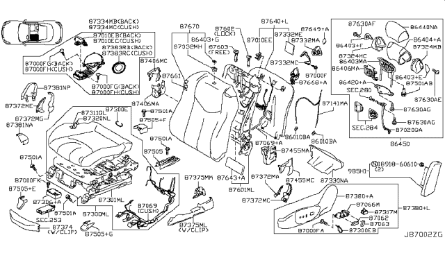 2010 Infiniti G37 Seat Lumbar Switch Assembly Diagram for 873171BA0A