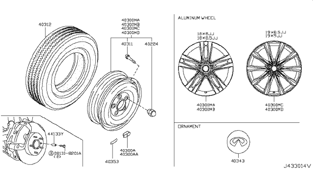 2009 Infiniti G37  Aluminum Wheel Diagram for D03001NG4A