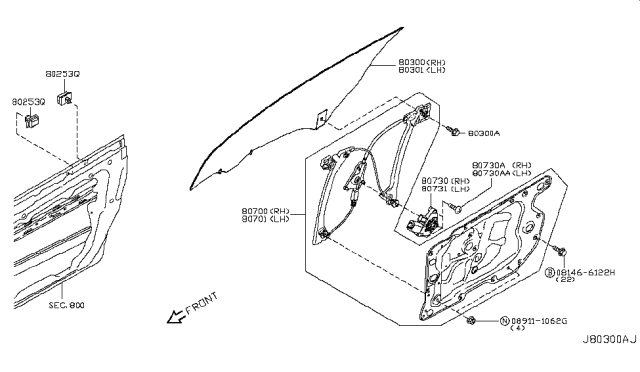 2013 Infiniti G37 Glass Assembly-Door Window, RH Diagram for 80300JJ50A