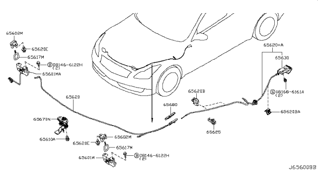 2011 Infiniti G37  Striker-Hood Lock Diagram for 65617JL00A