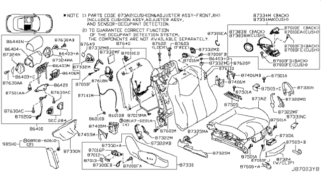 2014 Infiniti Q60  Front Seat Switch Assembly, Right Diagram for 87016JK64A