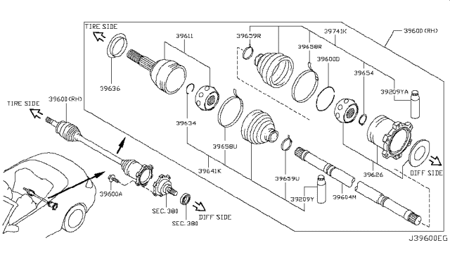 2010 Infiniti G37 Joint Assembly Outer Diagram for 392111BA0A
