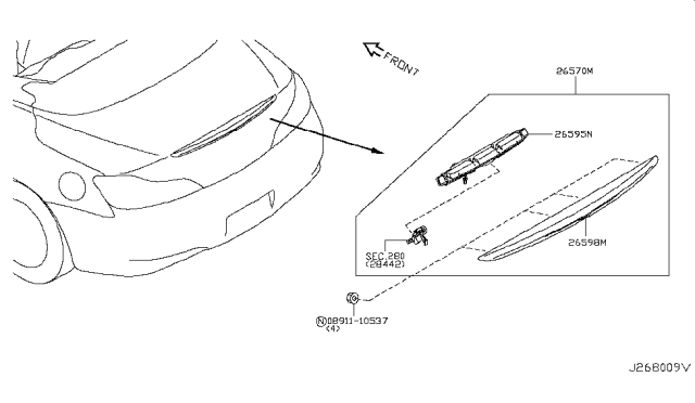 2009 Infiniti G37 Lamp Assembly-Stop, High Mounting Diagram for 26590JJ52A