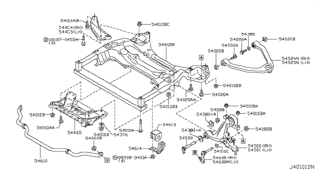 2013 Infiniti G37  Transverse Link Complete, Front Right Lower Diagram for 54500JL04B