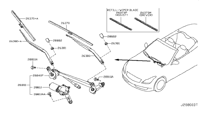 2011 Infiniti G37  Window Wiper Arm Assembly No 1 Diagram for 28881JK61A