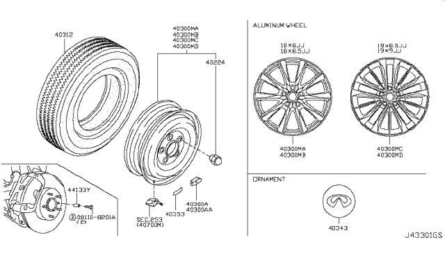 2015 Infiniti Q60  Balance Weight-Wheel Diagram for 403213NU1A