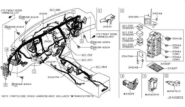2014 Infiniti Q60  Bracket-Junction Diagram for 24356JK60A