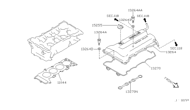 2000 Infiniti G20  Gasket-Rocker Cover Diagram for 132702J201