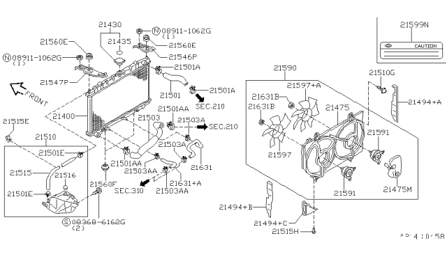 2001 Infiniti G20  Radiator Cap Assembly Diagram for 2143001F02