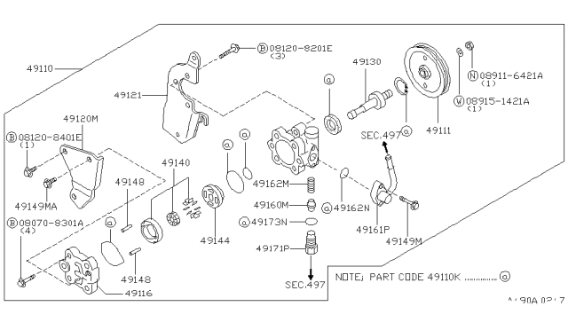 1999 Infiniti G20  Bolt-Power Steering Pump Diagram for 491640E000