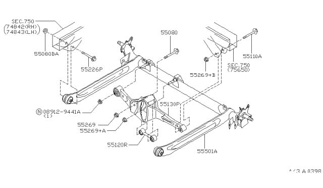 2000 Infiniti G20  Bolt-Link, Rear Suspension Diagram for 550800M000