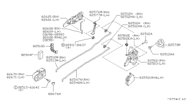 1999 Infiniti G20  Lock Assy-Rear Door, LH Diagram for 825035P010