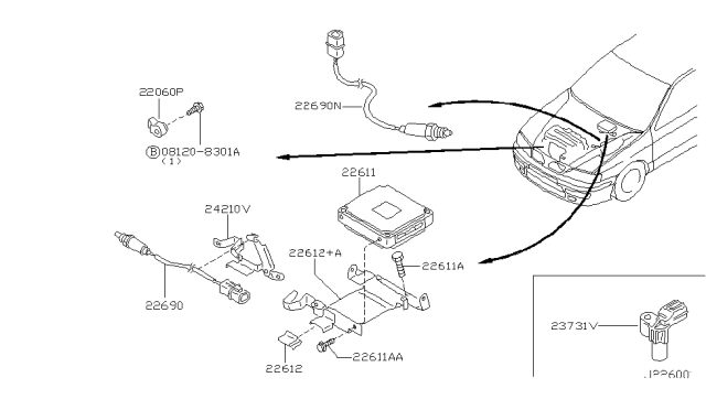 1999 Infiniti G20 Heated Oxygen Sensor Diagram for 226904M805