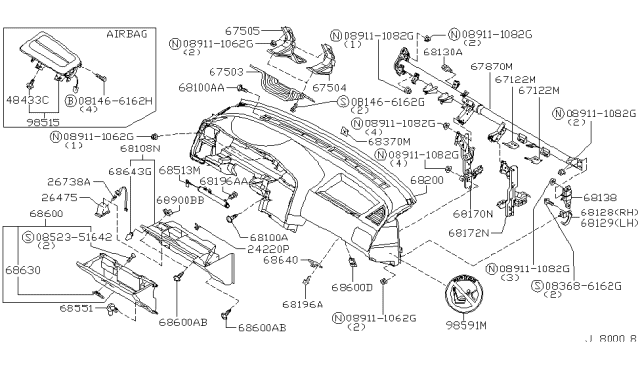 2000 Infiniti G20 Screw Hex Diagram for 083686162G