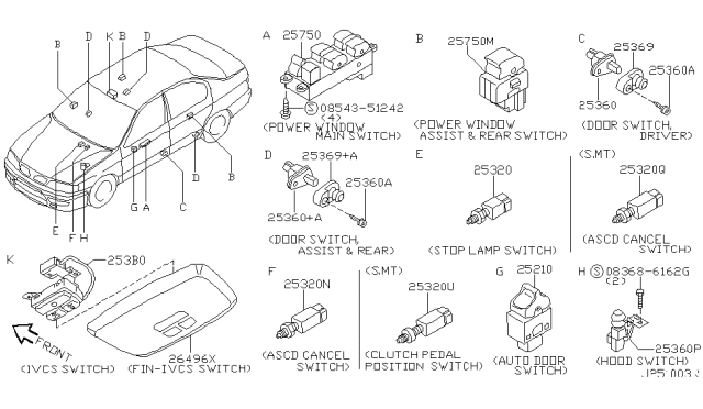 2001 Infiniti G20 Cover-Door Switch Diagram for 253685L300