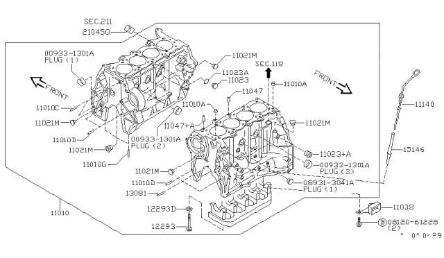 2000 Infiniti G20  Bolt-Main Bearing Cap Diagram for 1229353J00