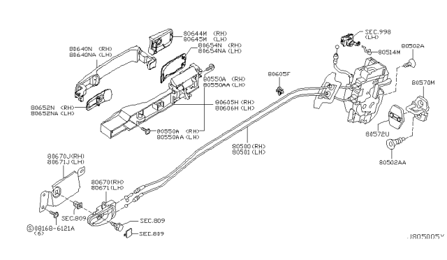 2004 Infiniti G35  Gasket - Outside Handle Diagram for 80654CA000
