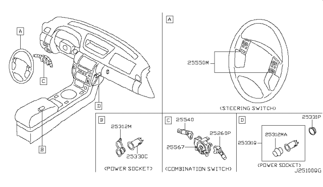2003 Infiniti G35 Cigarette Lighter Complete Diagram for 253312Y900