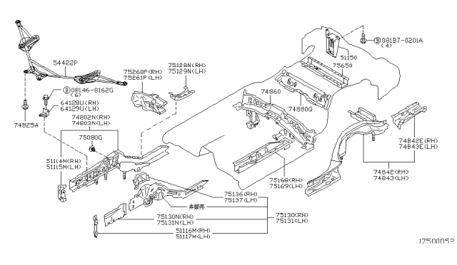 2003 Infiniti G35 Extension-Side Member, Rear LH Diagram for 75521CD000