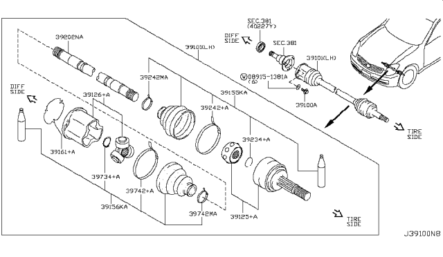 2006 Infiniti G35  Bolt Diagram for 39106AL810