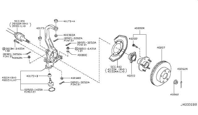 2005 Infiniti G35 Nut-Knuckle Spindle Diagram for 40262AC500