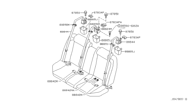 2004 Infiniti G35 Belt Assy-Rear Seat Buckle Diagram for 888427W000