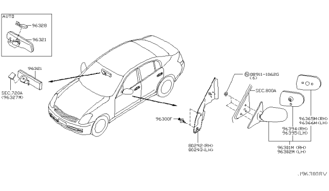 2007 Infiniti G35 Inside Mirror Cover Diagram for 96329CF00A
