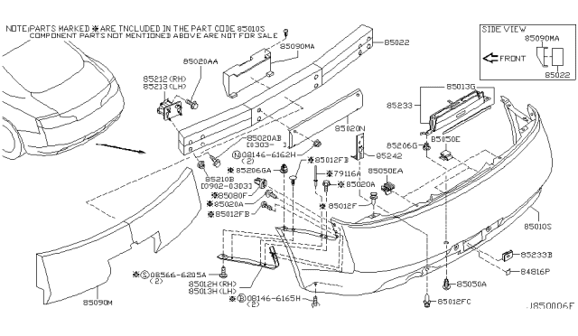2006 Infiniti G35 Grommet-Screw Diagram for 0128101101