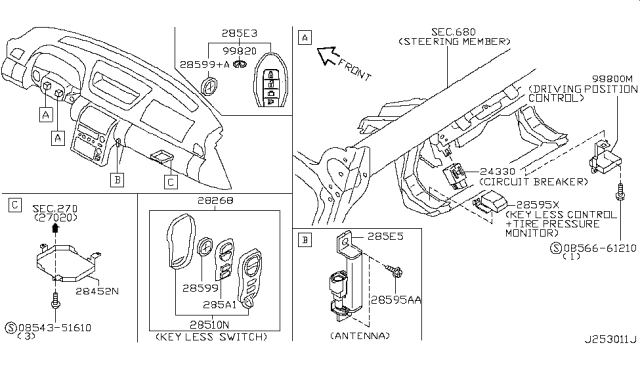 2006 Infiniti G35 Switch Assembly - Smart KEYLESS Diagram for 285E3AC70A