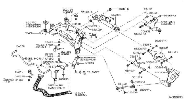 2005 Infiniti G35  Stay Assy-Rear Suspension Member LH Diagram for 55452CD001