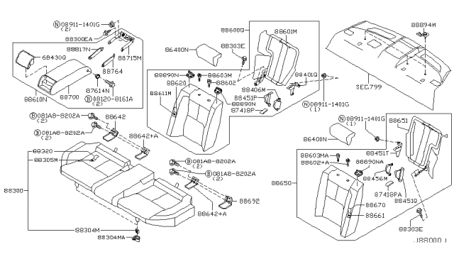 2004 Infiniti G35 STOPPER Cushion Rear Seat R Diagram for 8830451E00