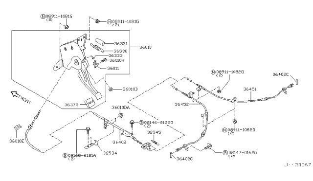 2007 Infiniti G35  Cable Assy-Parking Brake, Front Diagram for 36402AM800