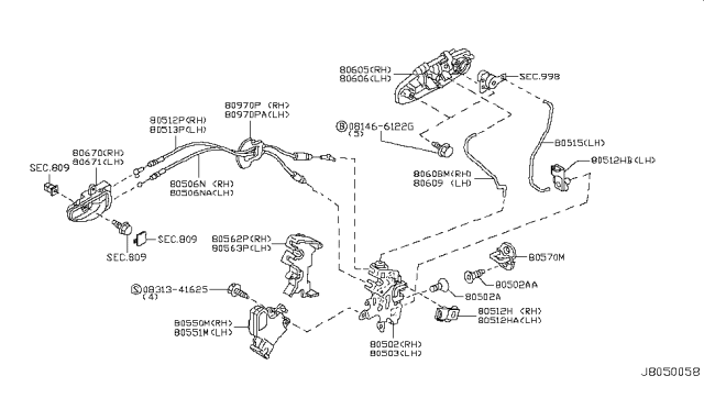 2006 Infiniti G35  Cable-Front Door Inside Handle Diagram for 80506AL510