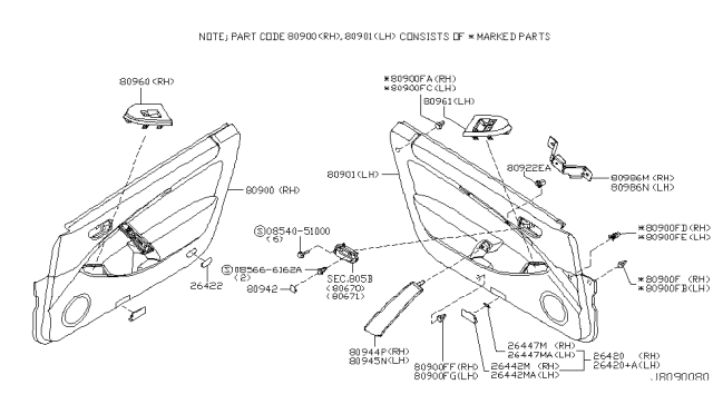 2005 Infiniti G35  Lens - Door Step Lamp Diagram for 264212Y000