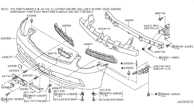 2005 Infiniti G35 Energy ABSORBER-Front Bumper Diagram for 62090AC700