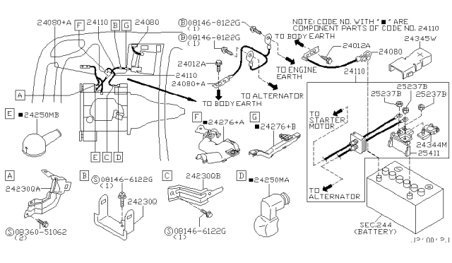 2006 Infiniti G35  Cable Assy-Battery Earth Diagram for 24080AM600
