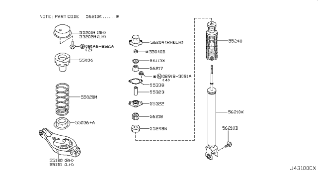 2003 Infiniti M45  Bush-Rear Shock Absorber Diagram for 56217AM001