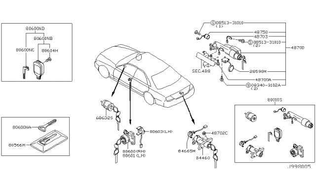 2003 Infiniti M45  Cylinder Set Glove Box Lid Diagram for 686324P000