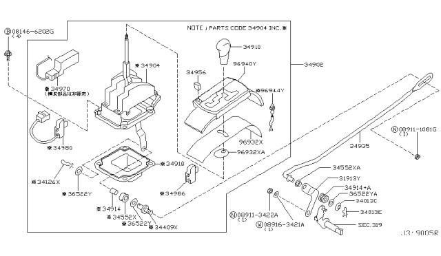 2003 Infiniti M45  Washer Diagram for 36522AR000