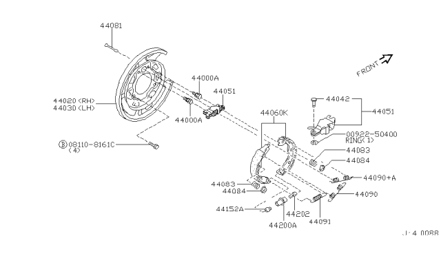 2004 Infiniti M45  Spring-Return, Rear Brake Shoe Diagram for 44090AG010