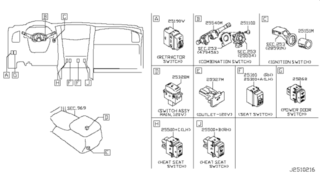 2011 Infiniti QX56 Main Power Window Switch Assembly Diagram for 252681LA0A
