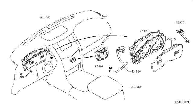 2019 Infiniti QX80  Instrument Cluster Speedometer Assembly Diagram for 248206GW1B
