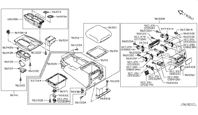 2018 Infiniti QX80 Bracket Console Switch Diagram for 969711LA0A