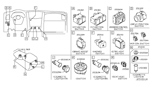 2011 Infiniti QX56  Cigarette Lighter Complete Diagram for 25331AD000