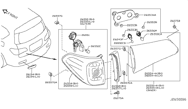 2013 Infiniti QX56 Reflex Reflector Assembly LH Diagram for 26565JJ90A