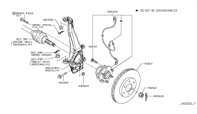 2013 Infiniti QX56  Front Road Wheel Hub Assembly Diagram for 402021LA1A