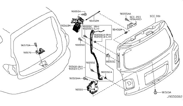 2013 Infiniti QX56  Drive Unit Assembly-Power Back Door Diagram for 905601V81A