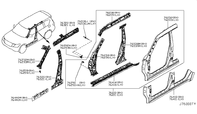 2011 Infiniti QX56 Reinforce-Front Pillar, Upper RH Diagram for 762141LA0A